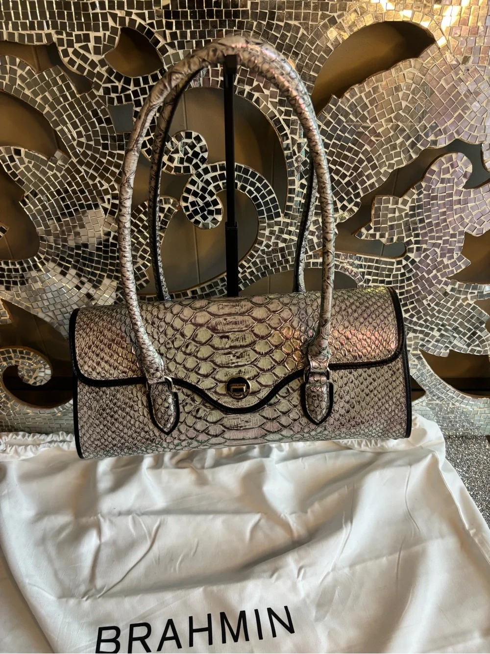 ⭐️Brahmin Metallic Silver Embossed Satchel